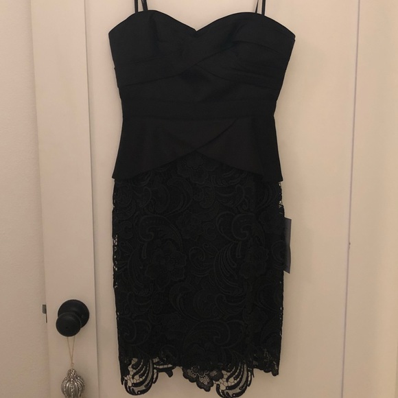 BCBGMaxAzria Black Satin and Lace Dress - Picture 2 of 4